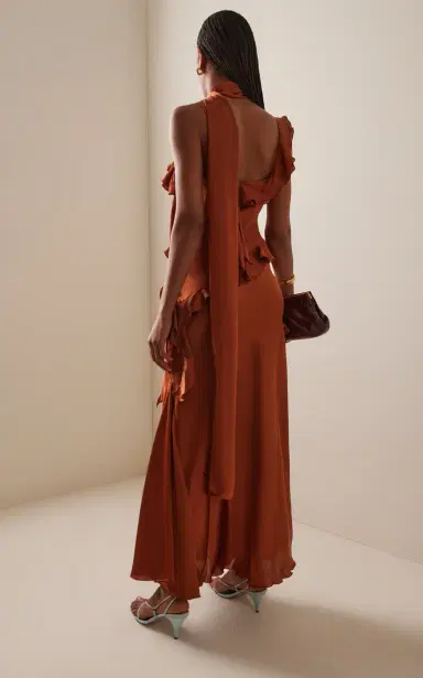 SIEDRÉS Exclusive Monica Ruffled Satin Maxi Dress | Thumbnail 4