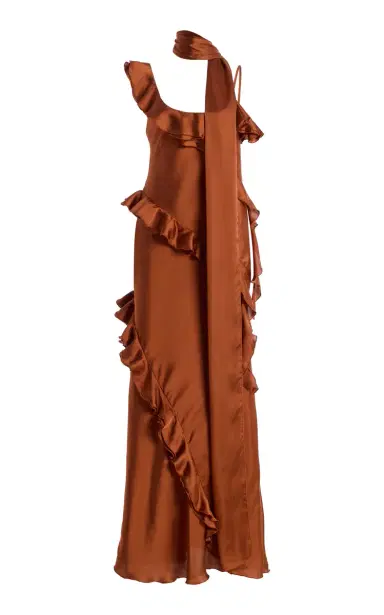 SIEDRÉS Exclusive Monica Ruffled Satin Maxi Dress | Thumbnail 8