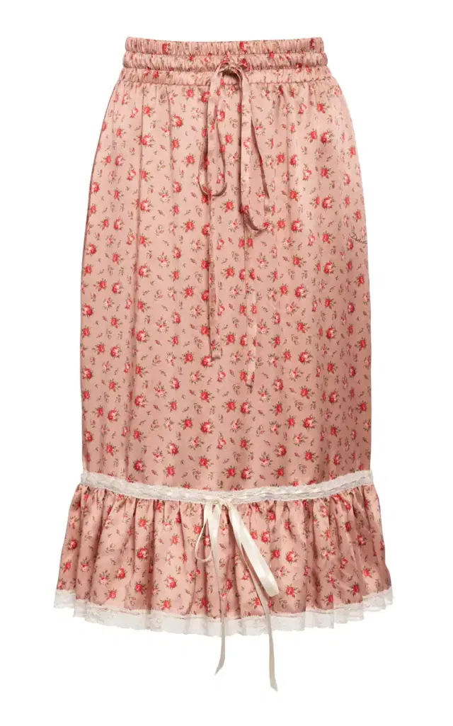Dolce & Gabbana Rose-Print Silk-Cotton Midi Drawstring Skirt