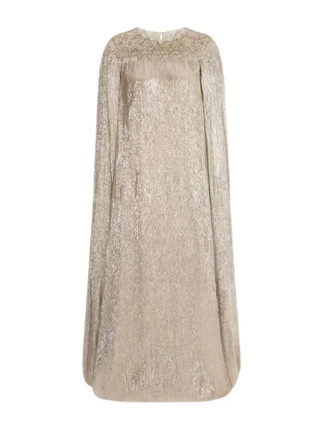 Cape-effect Crystal And Sequin-embellished Tulle-trimmed Lamé Gown
