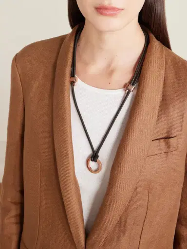 Brunello Cucinelli Leather And Rose Gold-tone Necklace | Thumbnail 2 Brunello Cucinelli Leather And Rose Gold-tone Necklace | Thumbnail 2