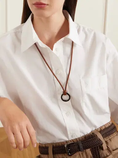 Brunello Cucinelli Leather And Silver-tone Necklace | Thumbnail 2