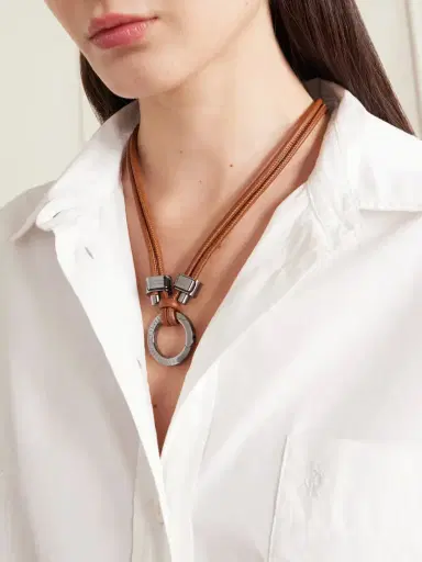 Brunello Cucinelli Leather And Silver-tone Necklace | Thumbnail 3