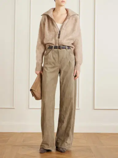 Brunello Cucinelli Embellished Paneled Suede Wide-leg Pants | Thumbnail 2 Brunello Cucinelli Embellished Paneled Suede Wide-leg Pants | Thumbnail 2