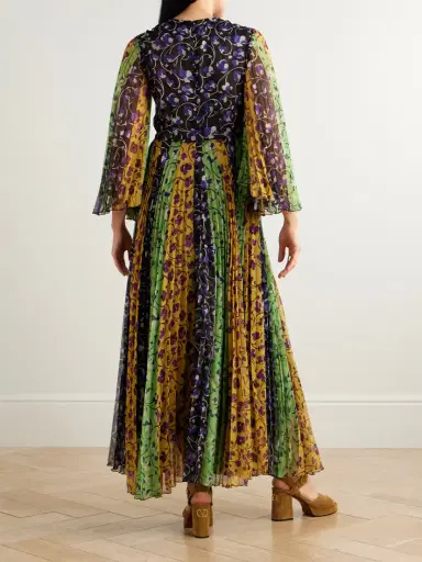 La DoubleJ Angel Pleated Printed Chiffon Maxi Dress | Thumbnail 3