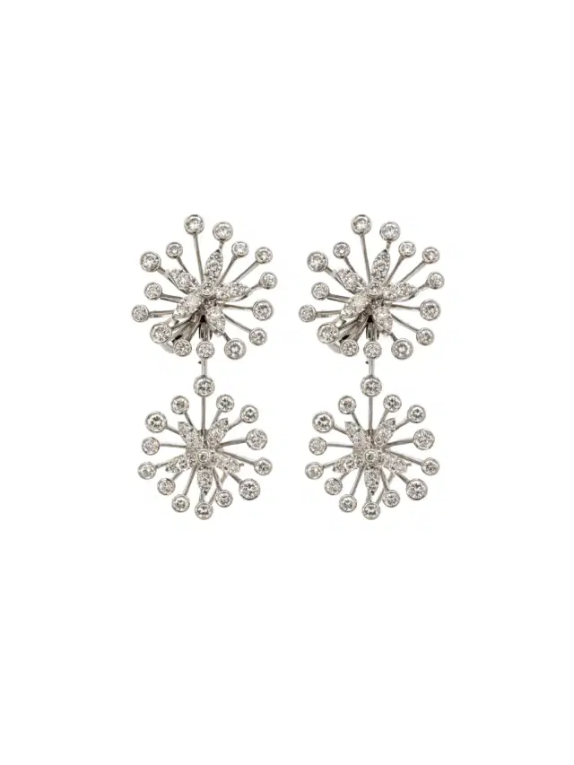 4.00ct Diamond 18K Gold Flower Clip On Earrings