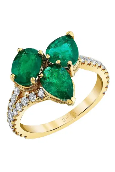 SHAY JEWELRY Diamond Emerald Cluster Band Ring | Thumbnail 1