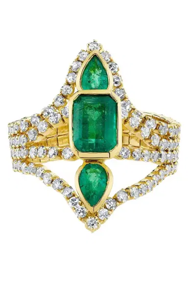 SHAY JEWELRY Emerald Diamond Deco Stacked Ring | Thumbnail 1