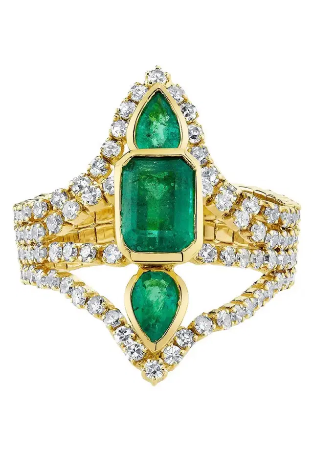 SHAY JEWELRY Emerald Diamond Deco Stacked Ring