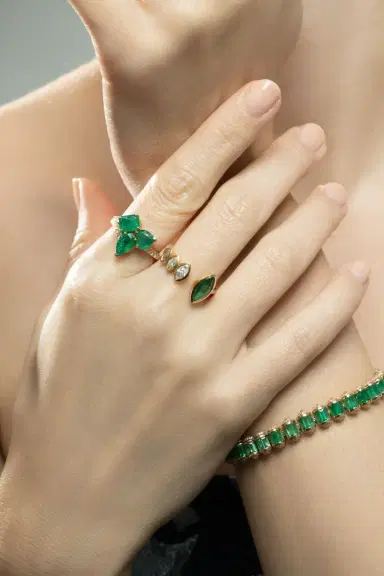 SHAY JEWELRY Emerald Diamond Marquise Open Ring | Thumbnail 3
