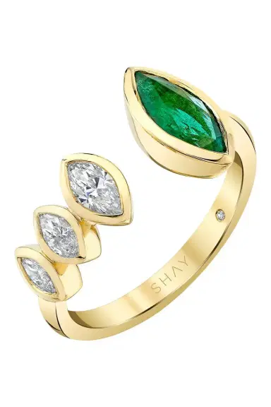 SHAY JEWELRY Emerald Diamond Marquise Open Ring | Thumbnail 1