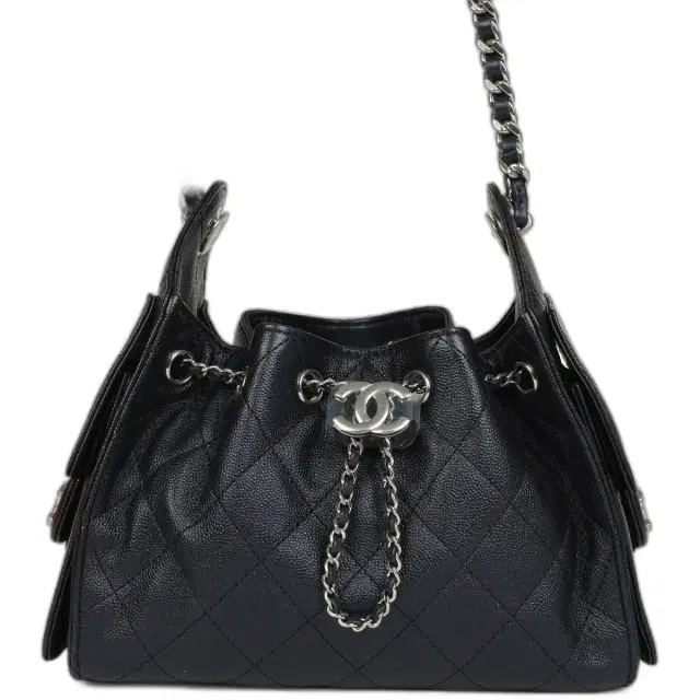 Chanel Mini 25 Hobo Bag Dark Blue Metallic Caviar Silver Hardware