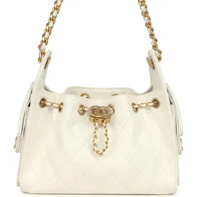 Chanel Chanel Mini 25 Hobo Bag White Caviar Antique Gold Hardware | Thumbnail 2