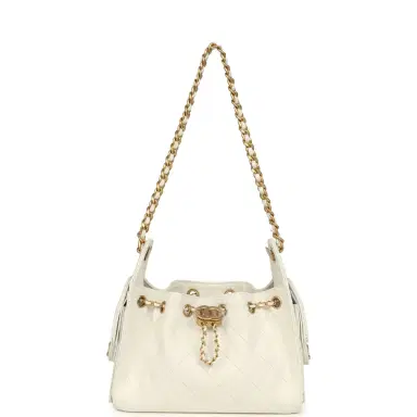 Chanel Chanel Mini 25 Hobo Bag White Caviar Antique Gold Hardware | Thumbnail 1