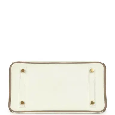 HERMÈS Hermes Special Order (HSS) Birkin 25 White and Etoupe Clemence Brushed Gold Hardware | Thumbnail 6