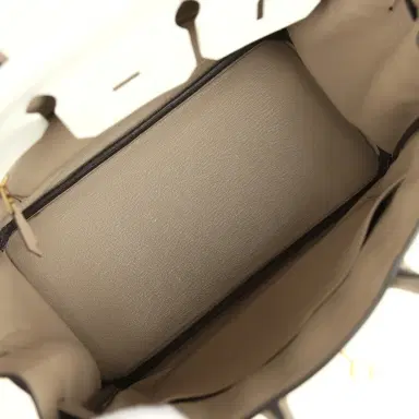 HERMÈS Hermes Special Order (HSS) Birkin 25 White and Etoupe Clemence Brushed Gold Hardware | Thumbnail 8