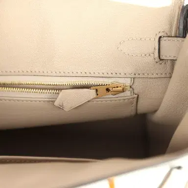 HERMÈS Hermes Special Order (HSS) Birkin 25 White and Etoupe Clemence Brushed Gold Hardware | Thumbnail 9