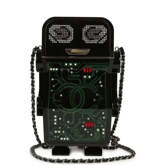 Chanel Pre-owned Chanel Limited Edition Robot Minaudière Bag Black Plexiglass and Crystals Ruthenium Hardware