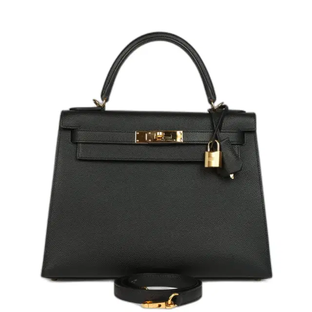 hermes Pre-owned Hermes Kelly Sellier 28 Black Epsom Gold Hardware