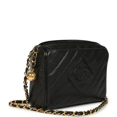 Chanel Vintage Chanel Mini Diagonal Quilted Camera Bag Black Caviar Gold Hardware | Thumbnail 2 Chanel Vintage Chanel Mini Diagonal Quilted Camera Bag Black Caviar Gold Hardware | Thumbnail 2