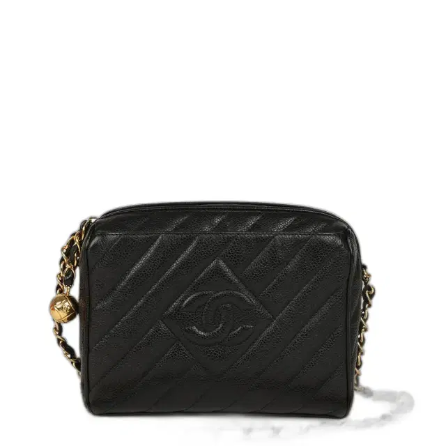 Chanel Vintage Chanel Mini Diagonal Quilted Camera Bag Black Caviar Gold Hardware