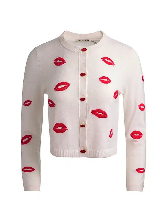 ALICE + OLIVIA Women's Daroda Kiss Lipstick Stretch-Wool Cardigan - Soft White Multi
