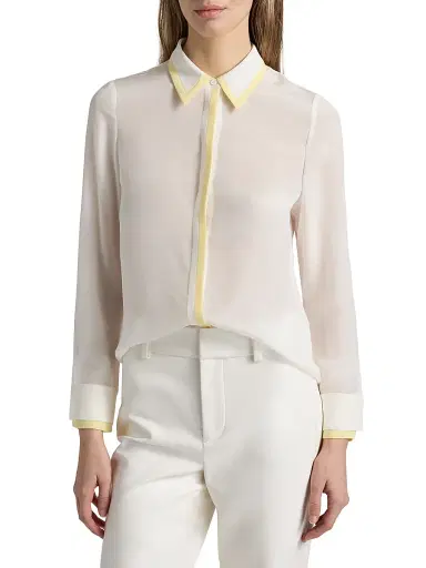 ALICE + OLIVIA Women's Willa Contrast-Trim Silk Shirt - Off White Butter | Thumbnail 3