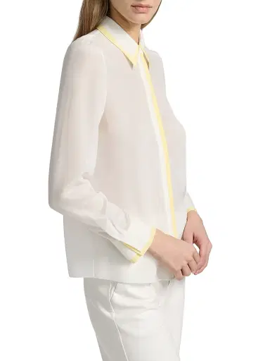 ALICE + OLIVIA Women's Willa Contrast-Trim Silk Shirt - Off White Butter | Thumbnail 4