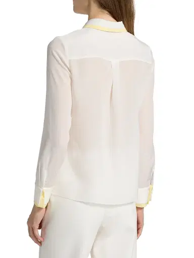 ALICE + OLIVIA Women's Willa Contrast-Trim Silk Shirt - Off White Butter | Thumbnail 5