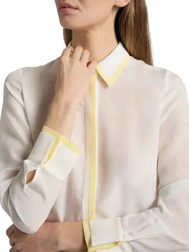 ALICE + OLIVIA Women's Willa Contrast-Trim Silk Shirt - Off White Butter | Thumbnail 6