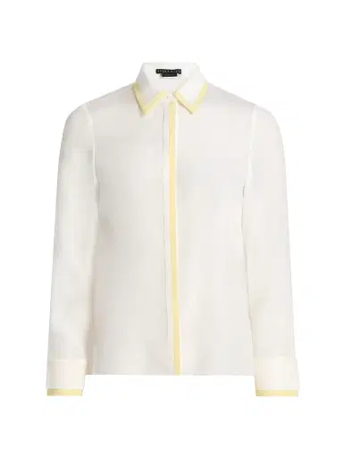 ALICE + OLIVIA Women's Willa Contrast-Trim Silk Shirt - Off White Butter | Thumbnail 1