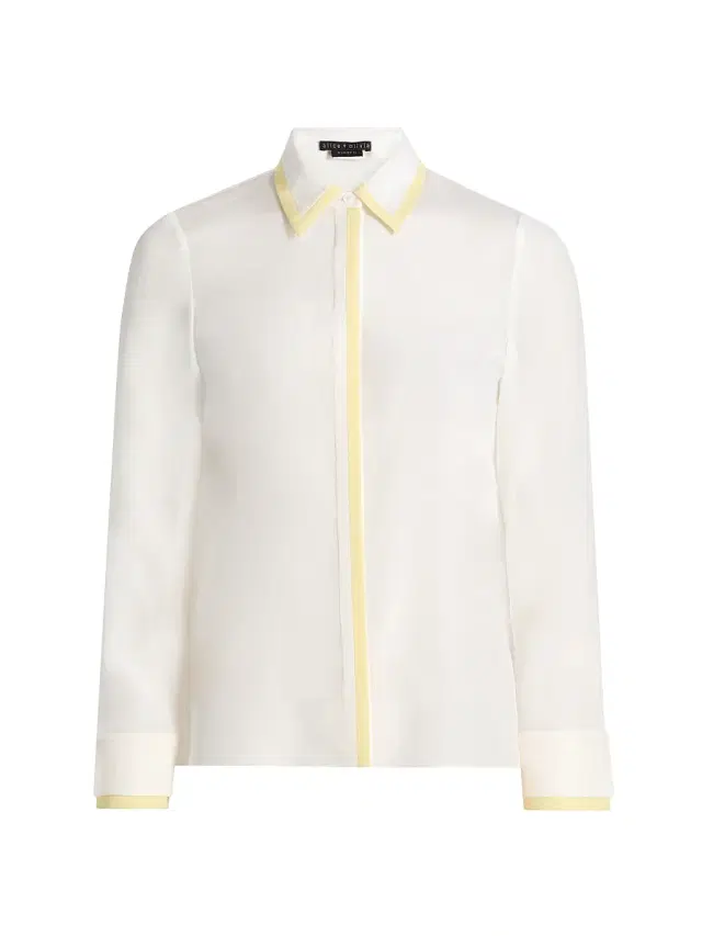 ALICE + OLIVIA Women's Willa Contrast-Trim Silk Shirt - Off White Butter