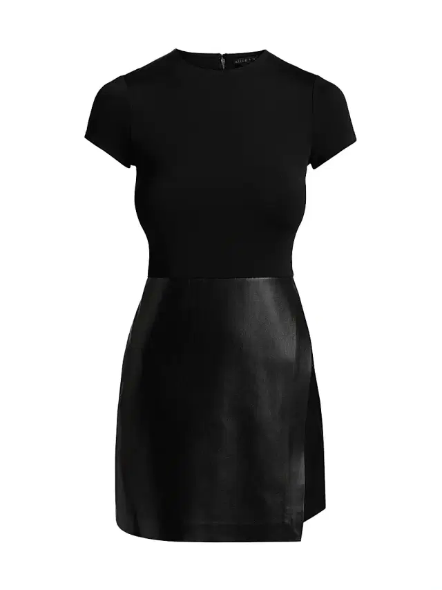 ALICE + OLIVIA Women's Sabine Mixed-Media Short-Sleeve Minidress - Black