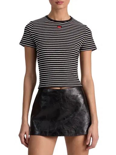 Alice + Olivia Women's Cindy Striped Rib-Knit T-Shirt | Thumbnail 3 Alice + Olivia Women's Cindy Striped Rib-Knit T-Shirt | Thumbnail 3