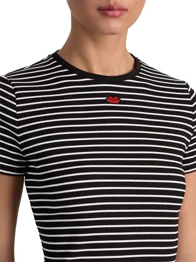 Alice + Olivia Women's Cindy Striped Rib-Knit T-Shirt | Thumbnail 6 Alice + Olivia Women's Cindy Striped Rib-Knit T-Shirt | Thumbnail 6