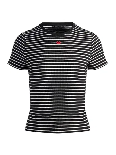 Alice + Olivia Women's Cindy Striped Rib-Knit T-Shirt | Thumbnail 1 Alice + Olivia Women's Cindy Striped Rib-Knit T-Shirt | Thumbnail 1