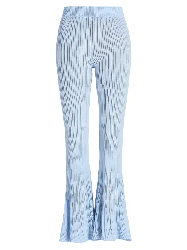 Ronny Kobo Women's Dallas Rib-Knit High-Rise Flared Pants - Skyway