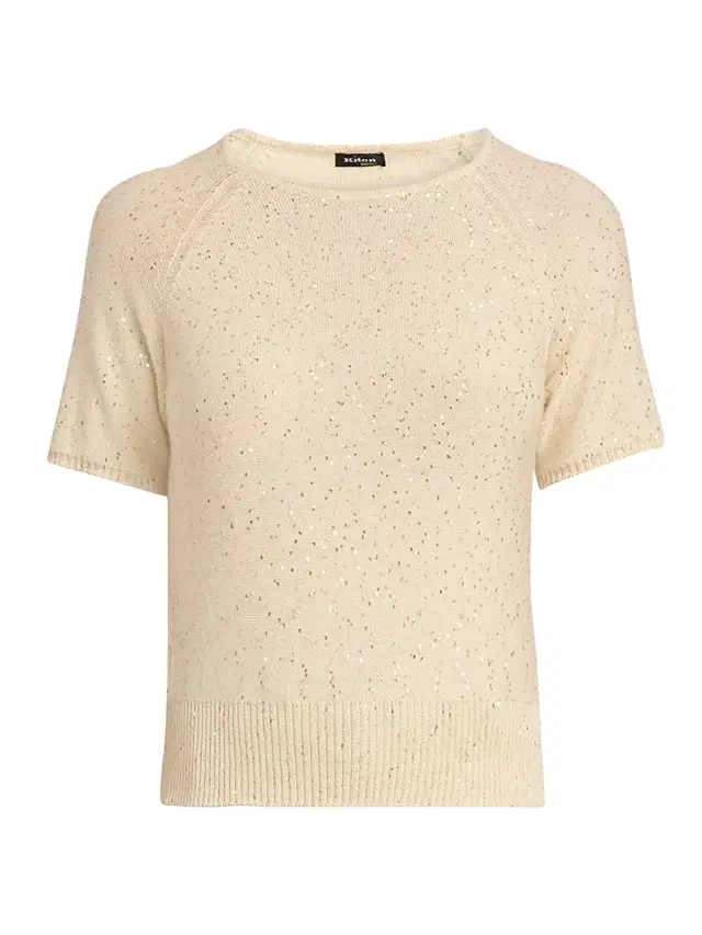 Women's Sequined Cashmere Short-Sleeve Sweater - Cream White