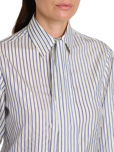 Kiton Women's Striped Silk Tieneck Blouse - White Blue - Size 8 | Thumbnail 7
