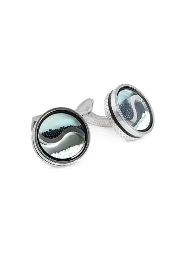 Tateossian Men's Silvertone Yin-Yang Sand Timer Cufflinks | Thumbnail 1