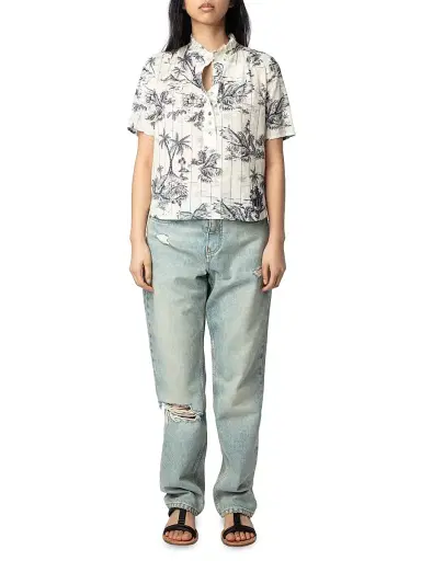 Zadig & Voltaire Women's Topher Tropical Island Short-Sleeve Shirt - Ecru - Size Large | Thumbnail 2