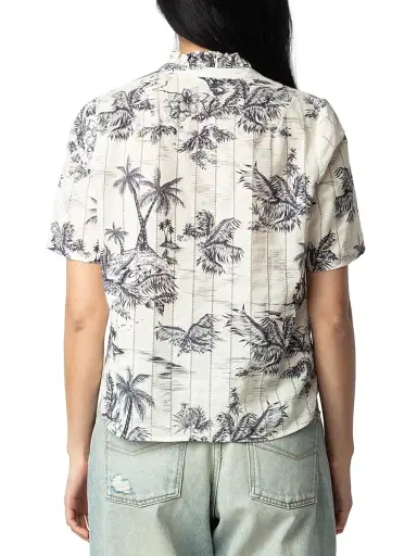 Zadig & Voltaire Women's Topher Tropical Island Short-Sleeve Shirt - Ecru - Size Large | Thumbnail 5