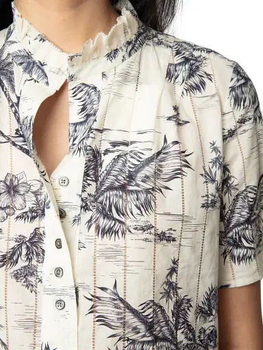 Zadig & Voltaire Women's Topher Tropical Island Short-Sleeve Shirt - Ecru - Size Large | Thumbnail 6