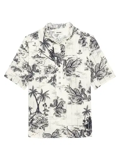Zadig & Voltaire Women's Topher Tropical Island Short-Sleeve Shirt - Ecru - Size Large | Thumbnail 1