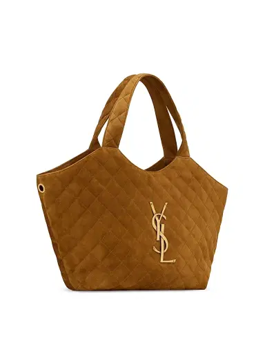 Saint Laurent Women's Icare Medium in Quilted Suede Tote Bag - Caramel Cognac | Thumbnail 2 Saint Laurent Women's Icare Medium in Quilted Suede Tote Bag - Caramel Cognac | Thumbnail 2