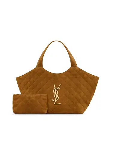 Saint Laurent Women's Icare Medium in Quilted Suede Tote Bag - Caramel Cognac | Thumbnail 6 Saint Laurent Women's Icare Medium in Quilted Suede Tote Bag - Caramel Cognac | Thumbnail 6