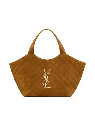 Saint Laurent Women's Icare Medium in Quilted Suede Tote Bag - Caramel Cognac | Thumbnail 1 Saint Laurent Women's Icare Medium in Quilted Suede Tote Bag - Caramel Cognac | Thumbnail 1