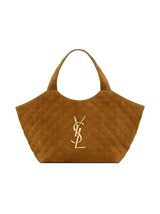 Saint Laurent Women's Icare  in Quilted Suede Tote Bag - Caramel Cognac