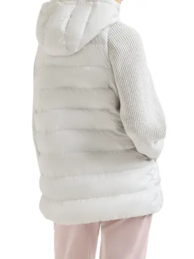 Brunello Cucinelli Women's Hooded Down Jacket with Virgin Wool Cashmere and Silk Knit Sleeves - Light Grey - Size 2 | Thumbnail 3 Brunello Cucinelli Women's Hooded Down Jacket with Virgin Wool Cashmere and Silk Knit Sleeves - Light Grey - Size 2 | Thumbnail 3