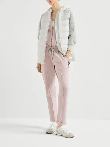 Brunello Cucinelli Women's Hooded Down Jacket with Virgin Wool Cashmere and Silk Knit Sleeves - Light Grey - Size 2 | Thumbnail 6 Brunello Cucinelli Women's Hooded Down Jacket with Virgin Wool Cashmere and Silk Knit Sleeves - Light Grey - Size 2 | Thumbnail 6
